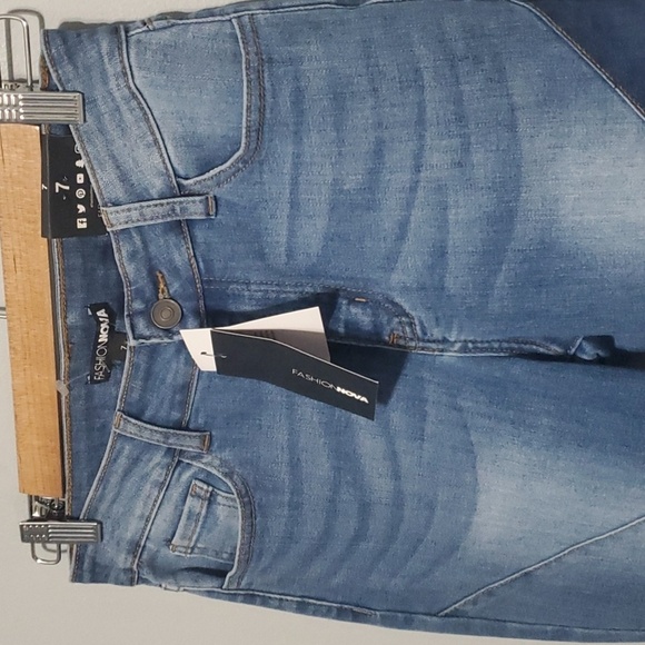 Fashion Nova jeans womens size 7 juniors stay in line mid rise Two-tone Artsy - Picture 2 of 13